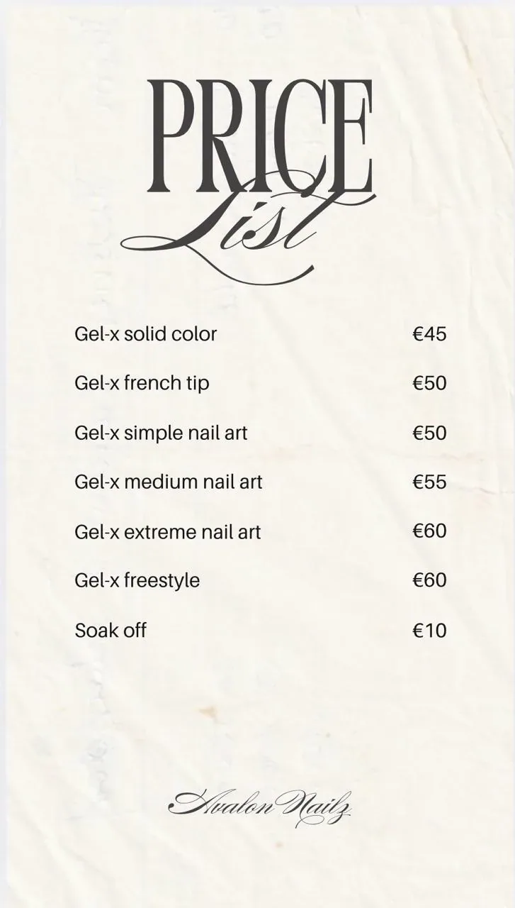 Avalon Nailz Gel-x price list