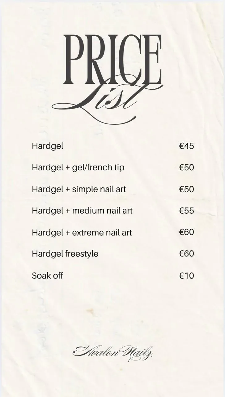 Avalon Nailz Hardgel price list